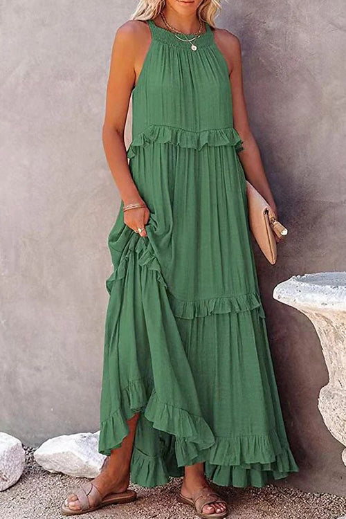 Rwangirl Fashion Solid Color Sleeveless Holiday Dress