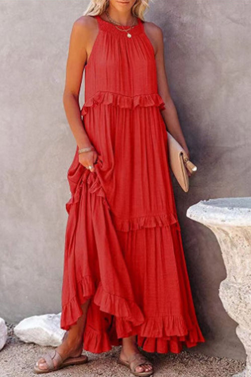 Rwangirl Fashion Solid Color Sleeveless Holiday Dress