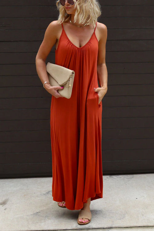 Rowangirl Solid Color Suspenders Resort Jumpsuit