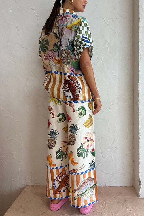 Rowangirl  Short Sleeve Shirt Loose Fit Wide Leg Pants Set
