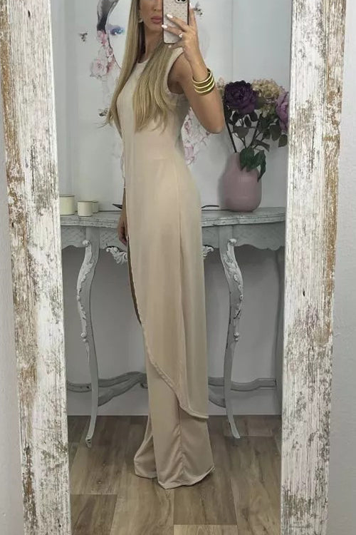 Rowangirl Casual Sleeveless Loose Round Neck Trousers Two-Piece Set