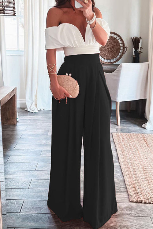 Rowangirl  Off-The-Shoulder V-Neck Backless Fashion Wide-Leg Pants Suit