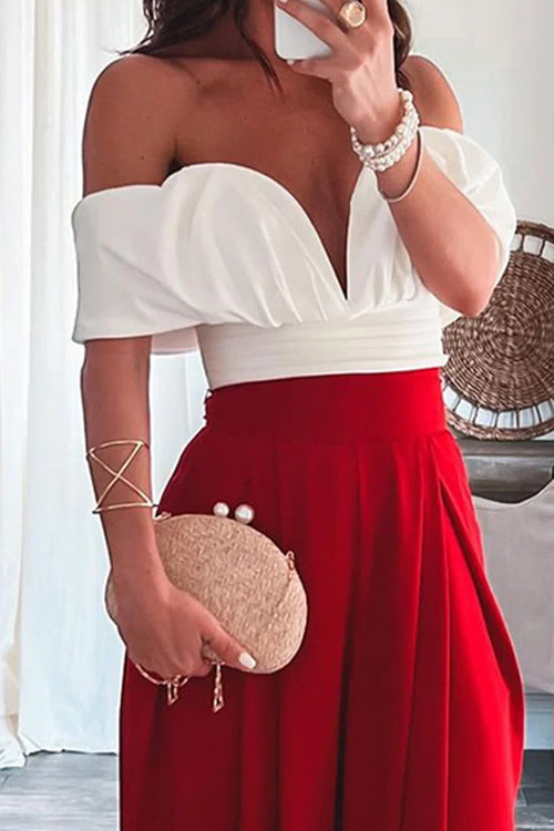 Rowangirl  Off-The-Shoulder V-Neck Backless Fashion Wide-Leg Pants Suit
