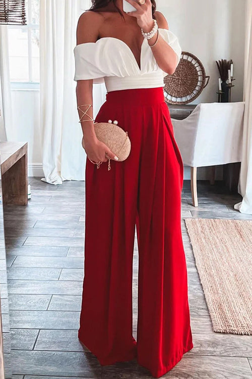 Rowangirl  Off-The-Shoulder V-Neck Backless Fashion Wide-Leg Pants Suit