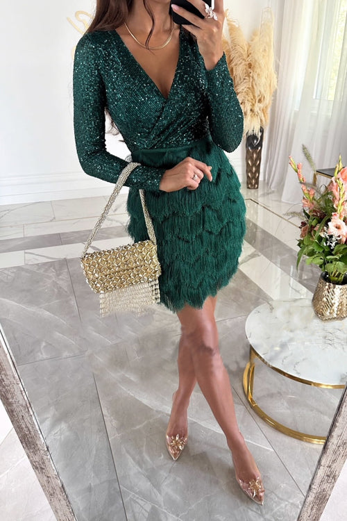 Rowangirl  Feather Sequin Party Dress