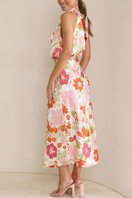 Rowangirl Sleeveless Tie Printed Satin Dress