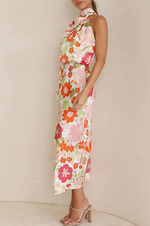 Rowangirl Sleeveless Tie Printed Satin Dress