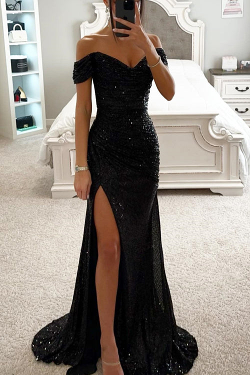 Rowangirl Party Sequined Bateau Neck Slit Maxi Dress