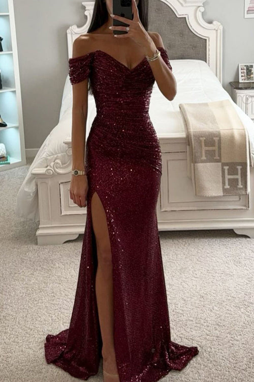 Rowangirl Party Sequined Bateau Neck Slit Maxi Dress
