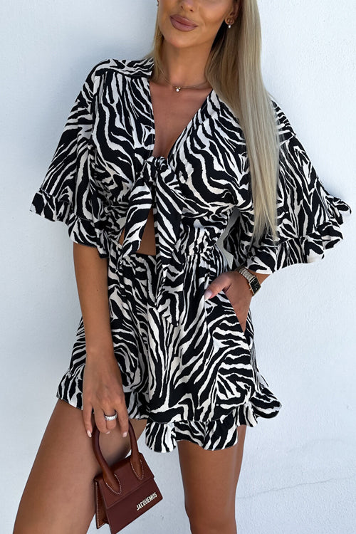 Rowangirl Printed Ruffled V-Neck Tie-Up High-Waisted Jumpsuit