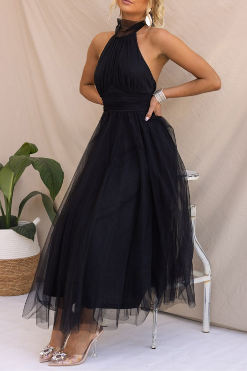Rowangirl Halterneck Mesh Turtleneck Dress
