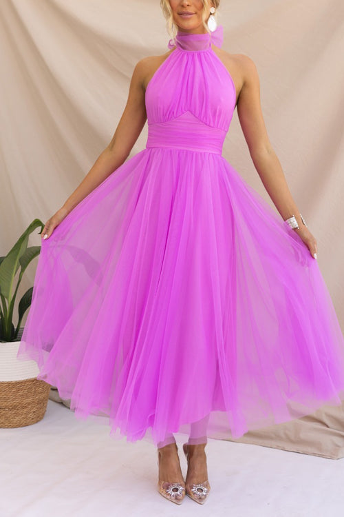Rowangirl Halterneck Mesh Turtleneck Dress
