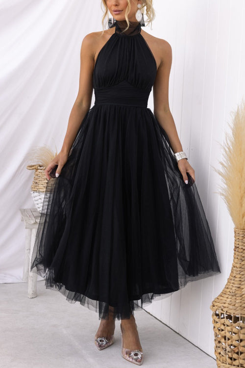 Rowangirl Halterneck Mesh Turtleneck Dress