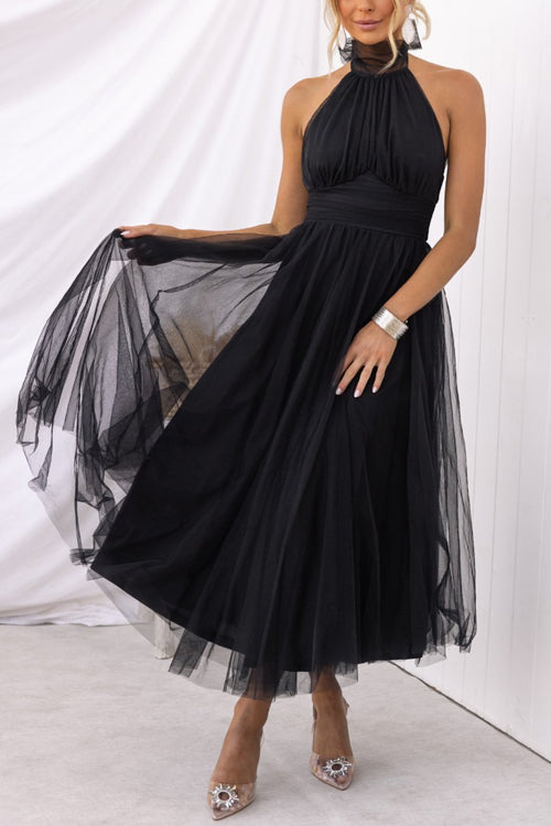 Rowangirl Halterneck Mesh Turtleneck Dress