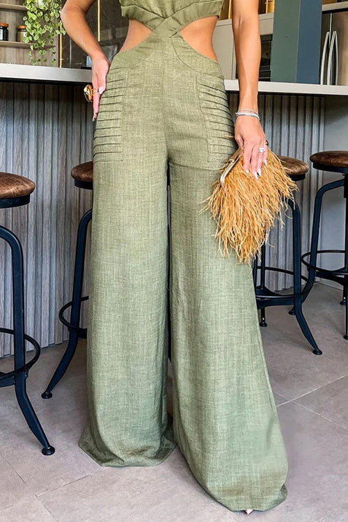 Rowangirl  Round Neck Ruffled Loose Trousers Jumpsuit