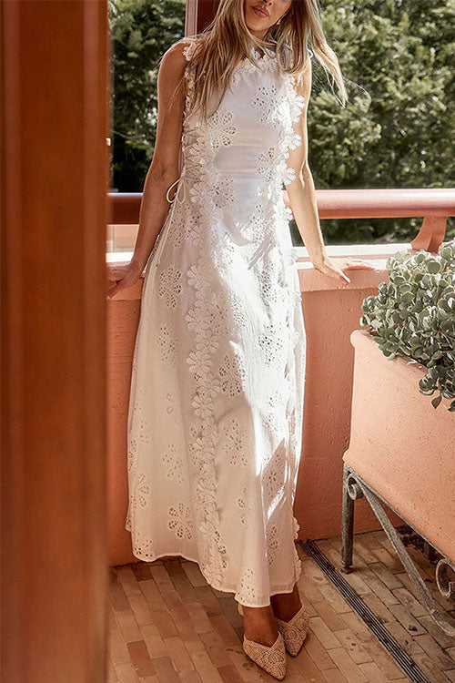 Rowangirl  Lace Embroidery Tie-Strap Holiday Dress
