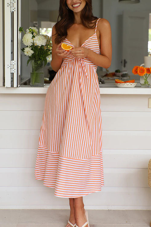Rowangirl  V-neck Striped Suspender Dress
