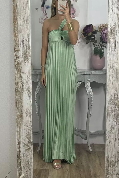 Rowangirl Off-Shoulder Open-Back Sleeveless High-Waist Pleated Dress