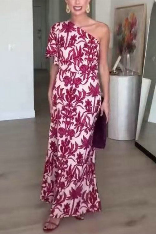 Rowangirl  Fashion One Shoulder Printed Dress
