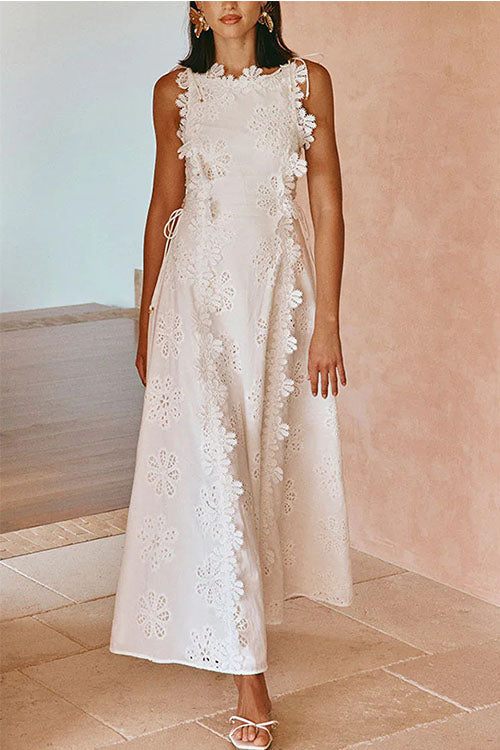Rowangirl  Lace Embroidery Tie-Strap Holiday Dress