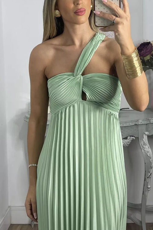 Rowangirl Off-Shoulder Open-Back Sleeveless High-Waist Pleated Dress