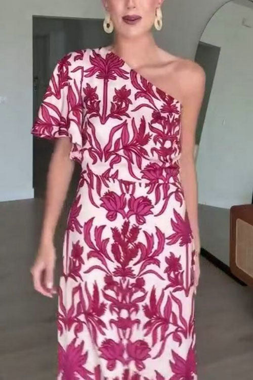 Rowangirl  Fashion One Shoulder Printed Dress