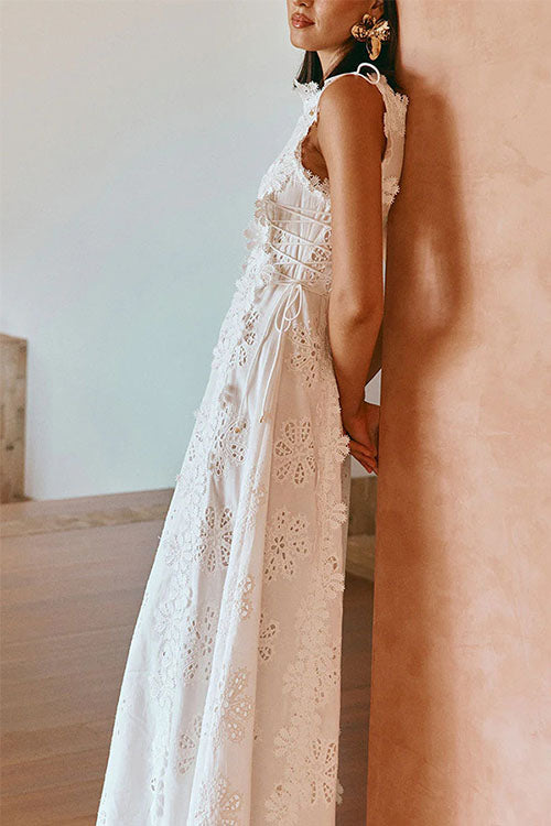 Rowangirl  Lace Embroidery Tie-Strap Holiday Dress