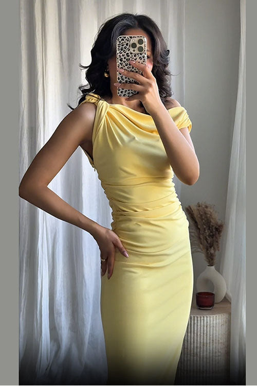Rowangirl  Pleated Off-Shoulder Sleeveless Dress
