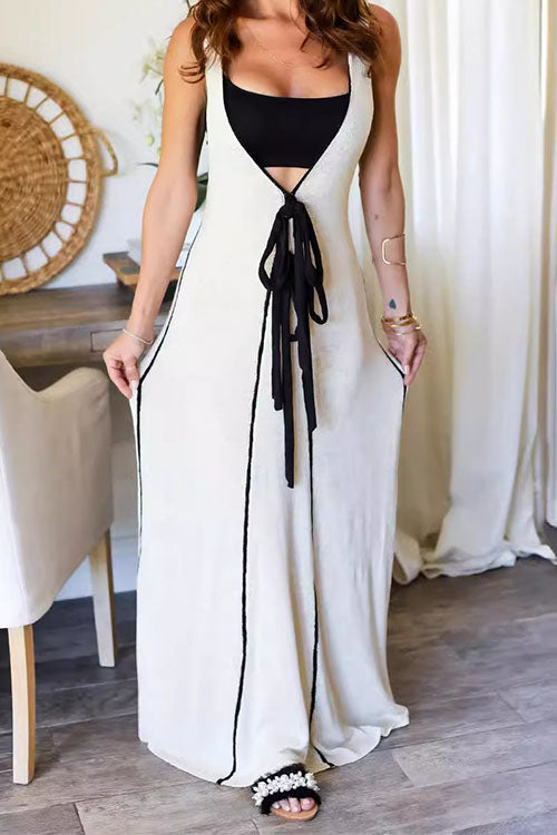 Rowangirl V-Neck Strappy Patchwork Dress