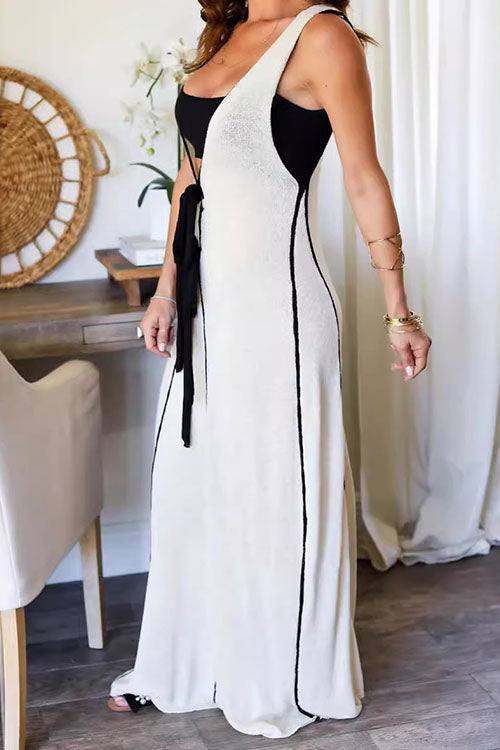 Rowangirl V-Neck Strappy Patchwork Dress