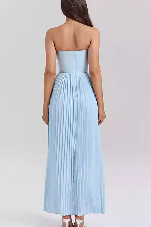 Rowangirl V-Neck Pleated Dress Tube Top Maxi Dress Slim Backless Dress