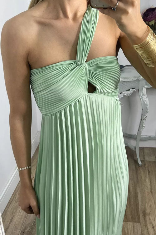 Rowangirl Off-Shoulder Open-Back Sleeveless High-Waist Pleated Dress