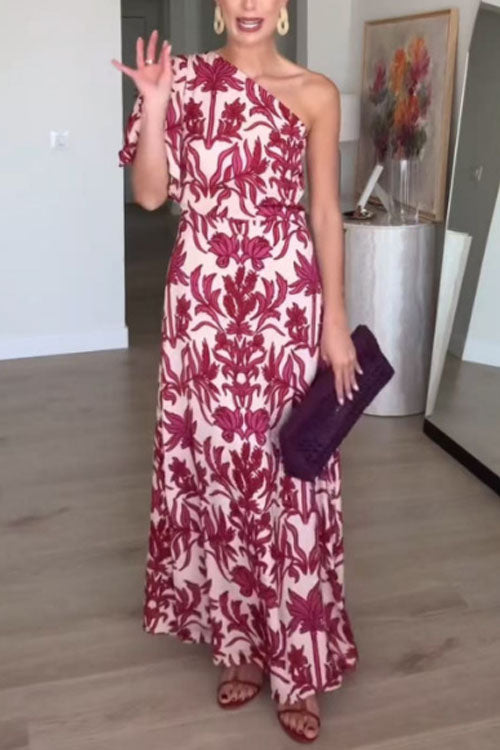 Rowangirl  Fashion One Shoulder Printed Dress