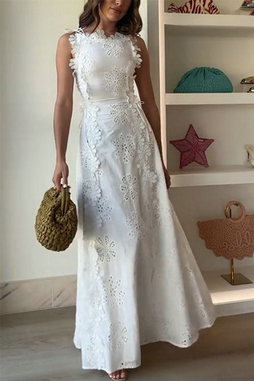 Rowangirl  Lace Embroidery Tie-Strap Holiday Dress