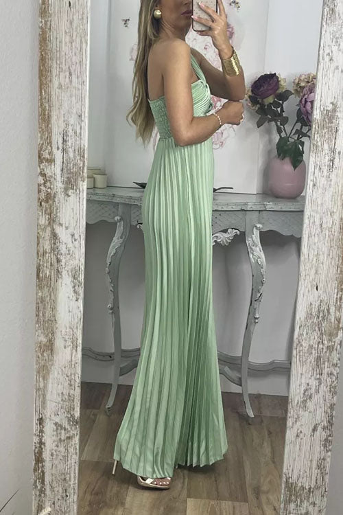 Rowangirl Off-Shoulder Open-Back Sleeveless High-Waist Pleated Dress