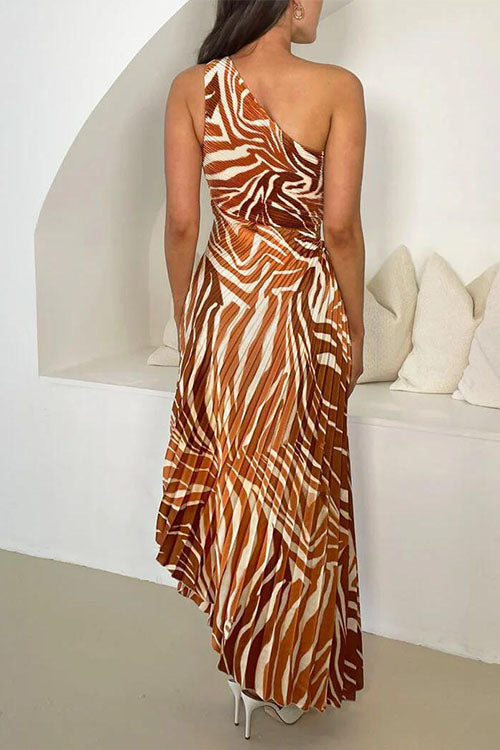 Rowangirl Pleated Printed One-Shoulder Sleeveless Dress