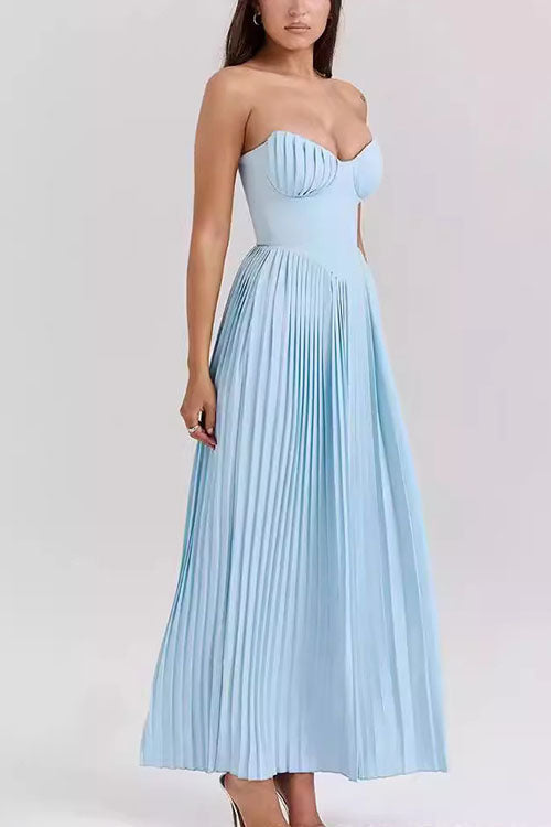 Rowangirl V-Neck Pleated Dress Tube Top Maxi Dress Slim Backless Dress