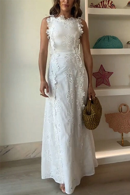 Rowangirl  Lace Embroidery Tie-Strap Holiday Dress
