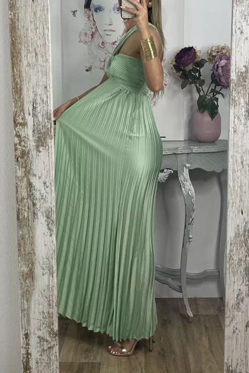 Rowangirl Off-Shoulder Open-Back Sleeveless High-Waist Pleated Dress