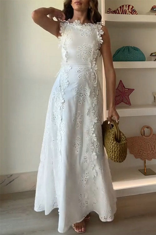 Rowangirl  Lace Embroidery Tie-Strap Holiday Dress