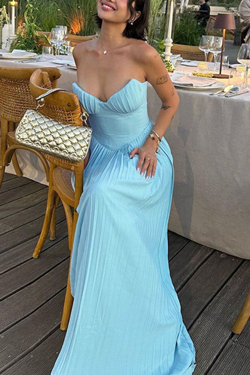 Rowangirl V-Neck Pleated Dress Tube Top Maxi Dress Slim Backless Dress