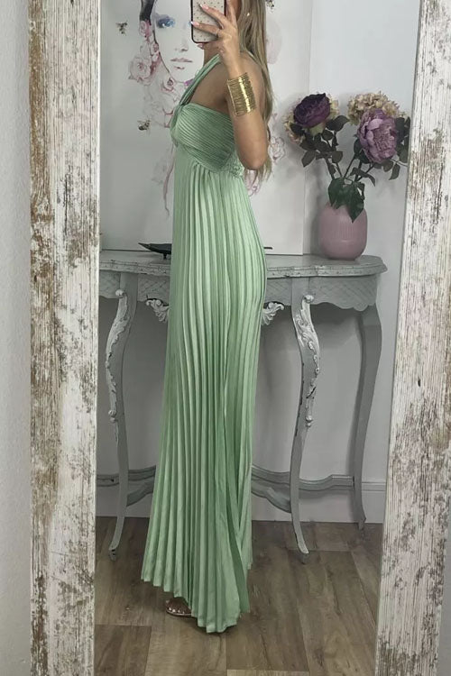 Rowangirl Off-Shoulder Open-Back Sleeveless High-Waist Pleated Dress