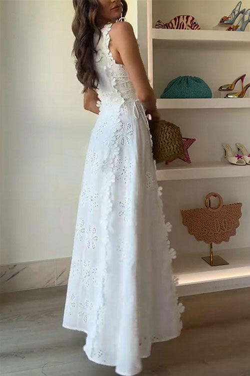 Rowangirl  Lace Embroidery Tie-Strap Holiday Dress