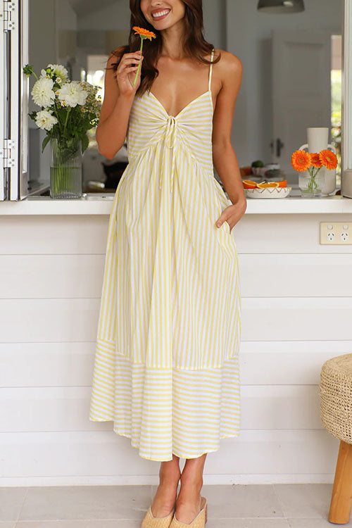 Rowangirl  V-neck Striped Suspender Dress