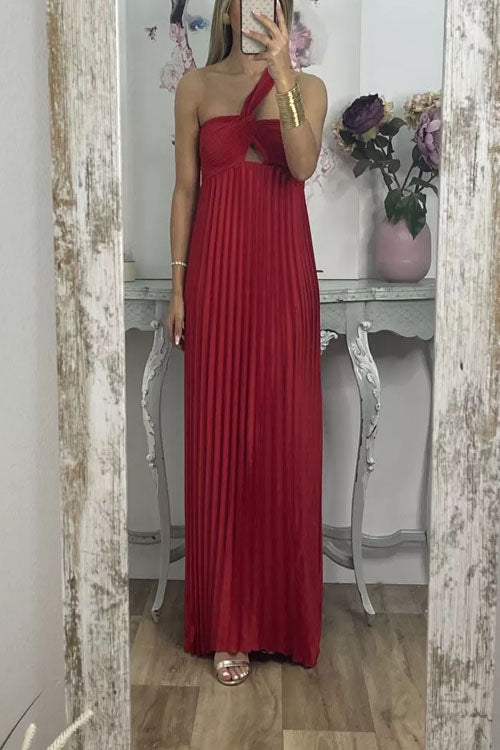 Rowangirl Off-Shoulder Open-Back Sleeveless High-Waist Pleated Dress