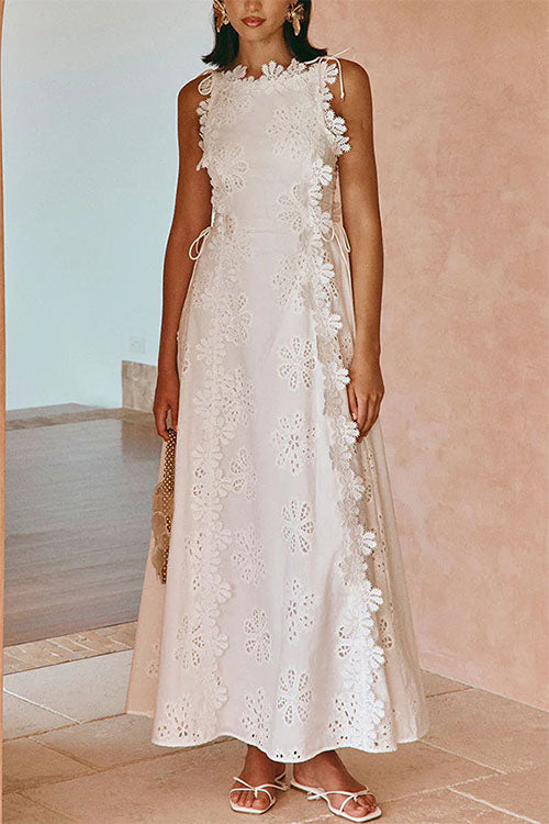 Rowangirl  Lace Embroidery Tie-Strap Holiday Dress