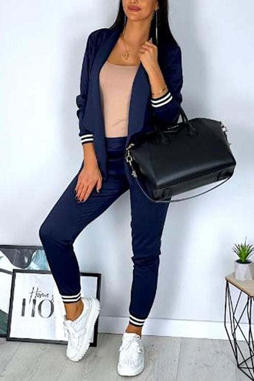 Rowangirl   Fashion Suit Casual Solid Color Long Sleeve Suit Two Piece Suit
