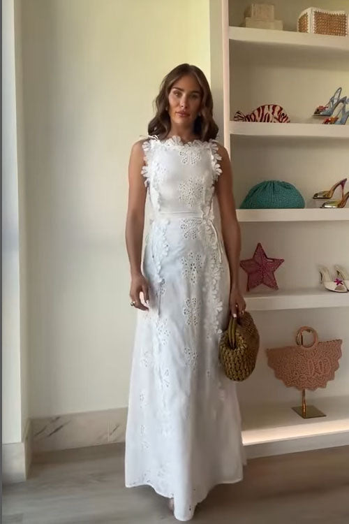 Rowangirl  Lace Embroidery Tie-Strap Holiday Dress