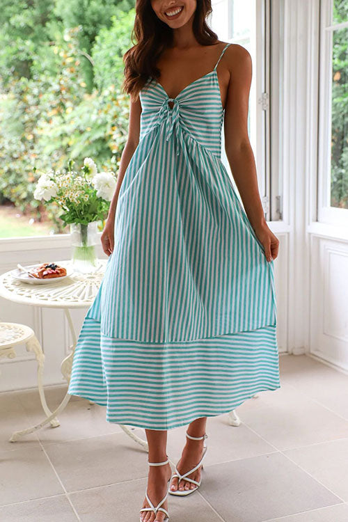 Rowangirl  V-neck Striped Suspender Dress