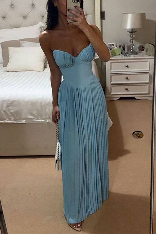 Rowangirl V-Neck Pleated Dress Tube Top Maxi Dress Slim Backless Dress